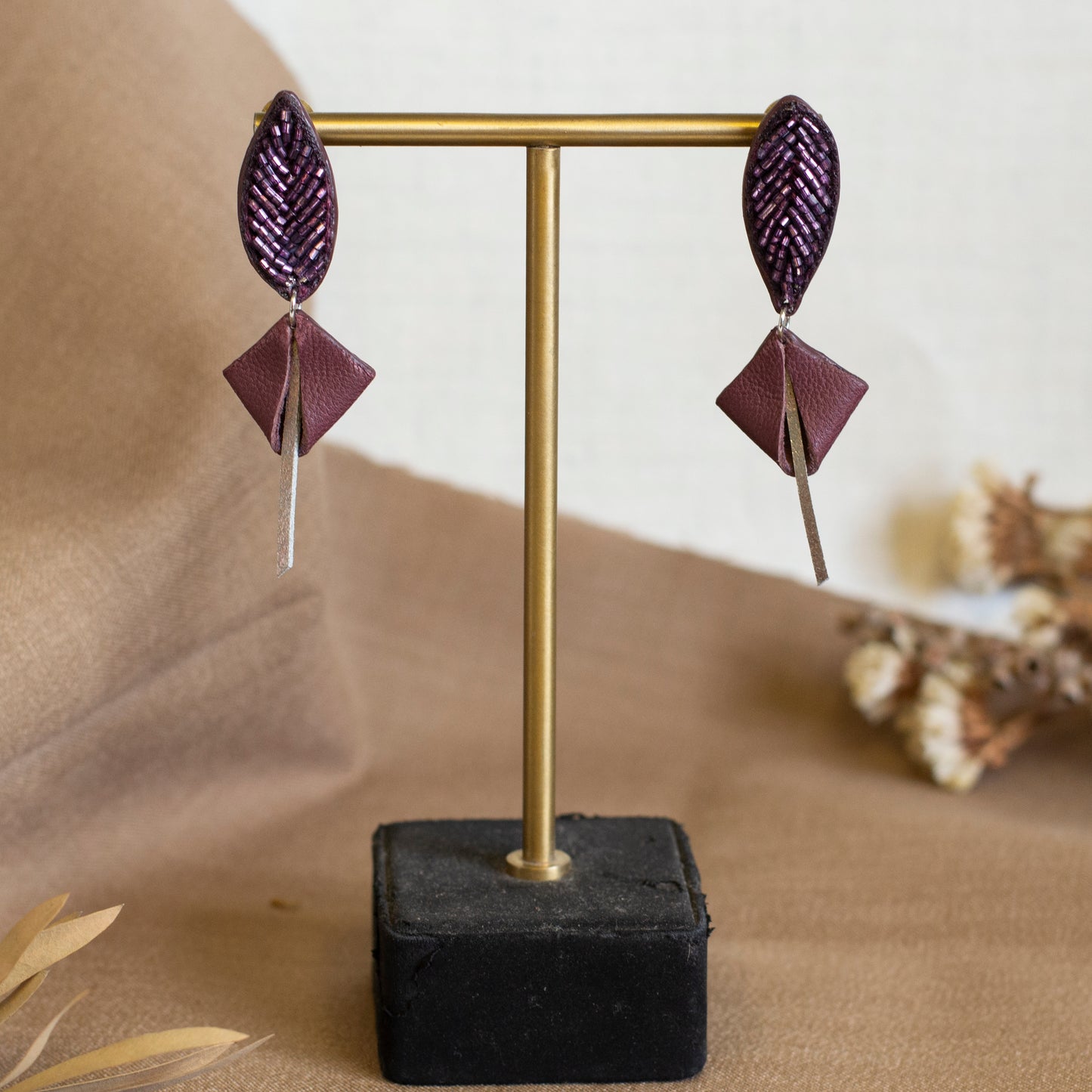 Leaf Embroidered Studs
