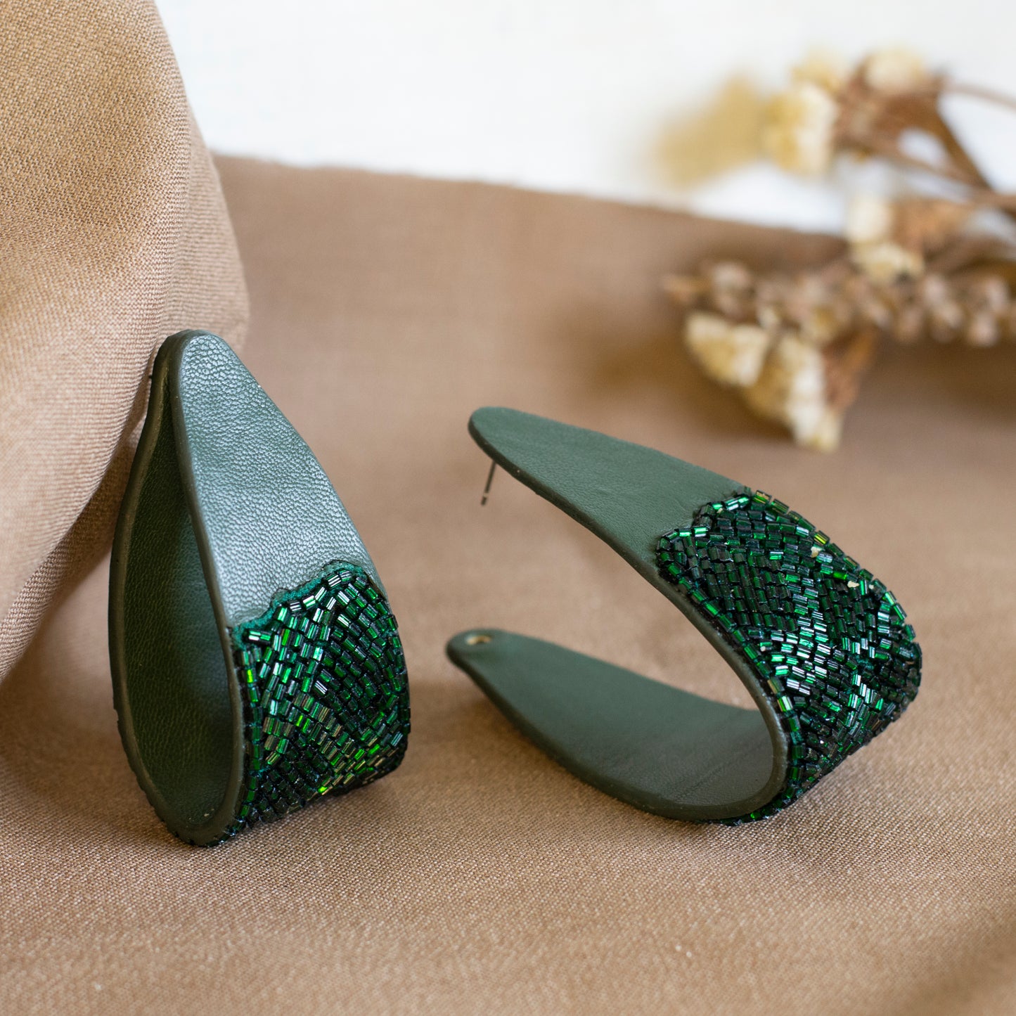 Emerald Embroidered Flat Hoops