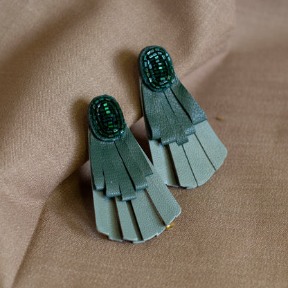 Embroidered Stud Fringe Earrings